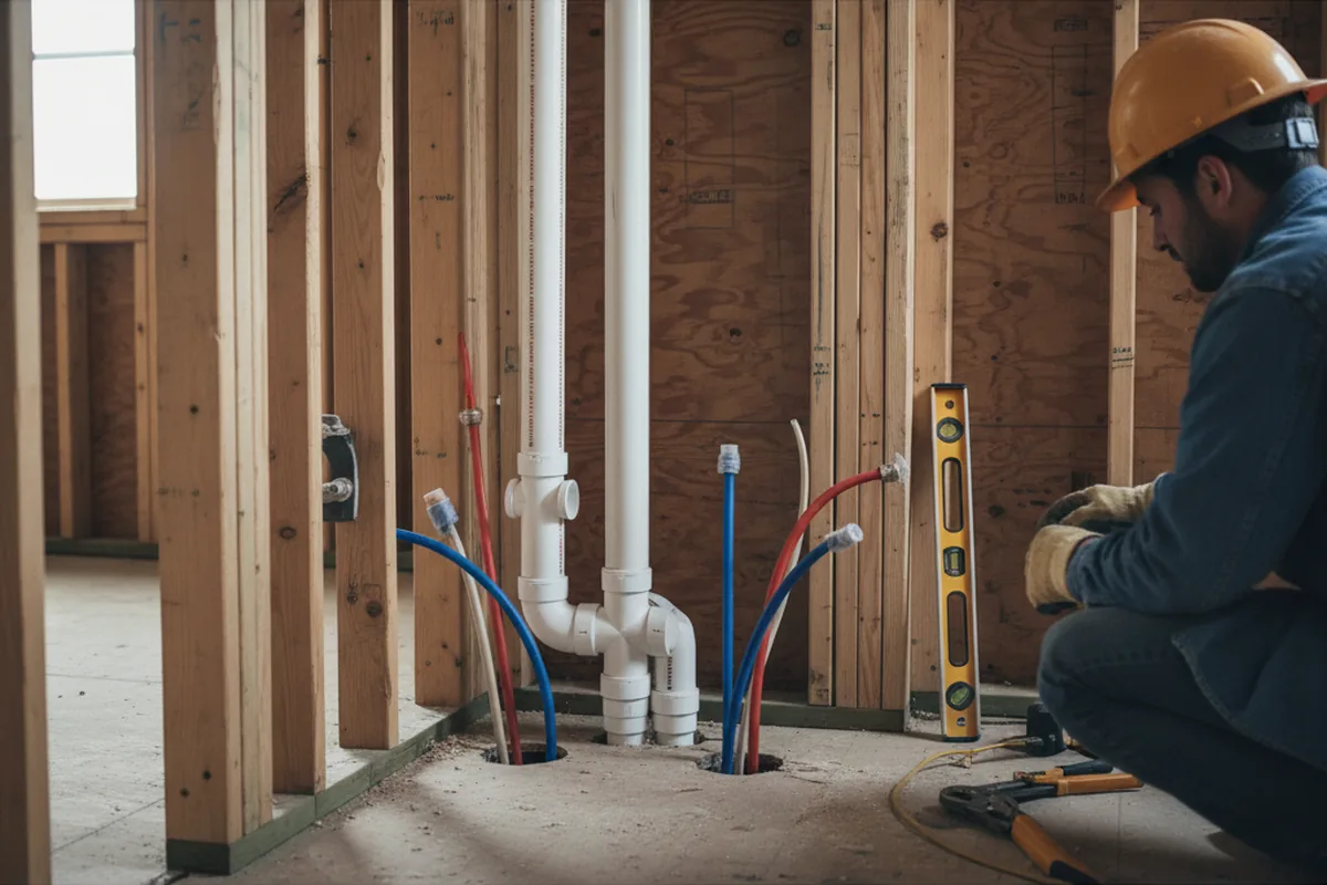 Drain and supply rough-in during Sump Pump Repair in Giddings