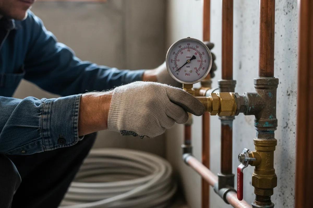 Pressure testing a repaired line during Water Line Repair in Giddings